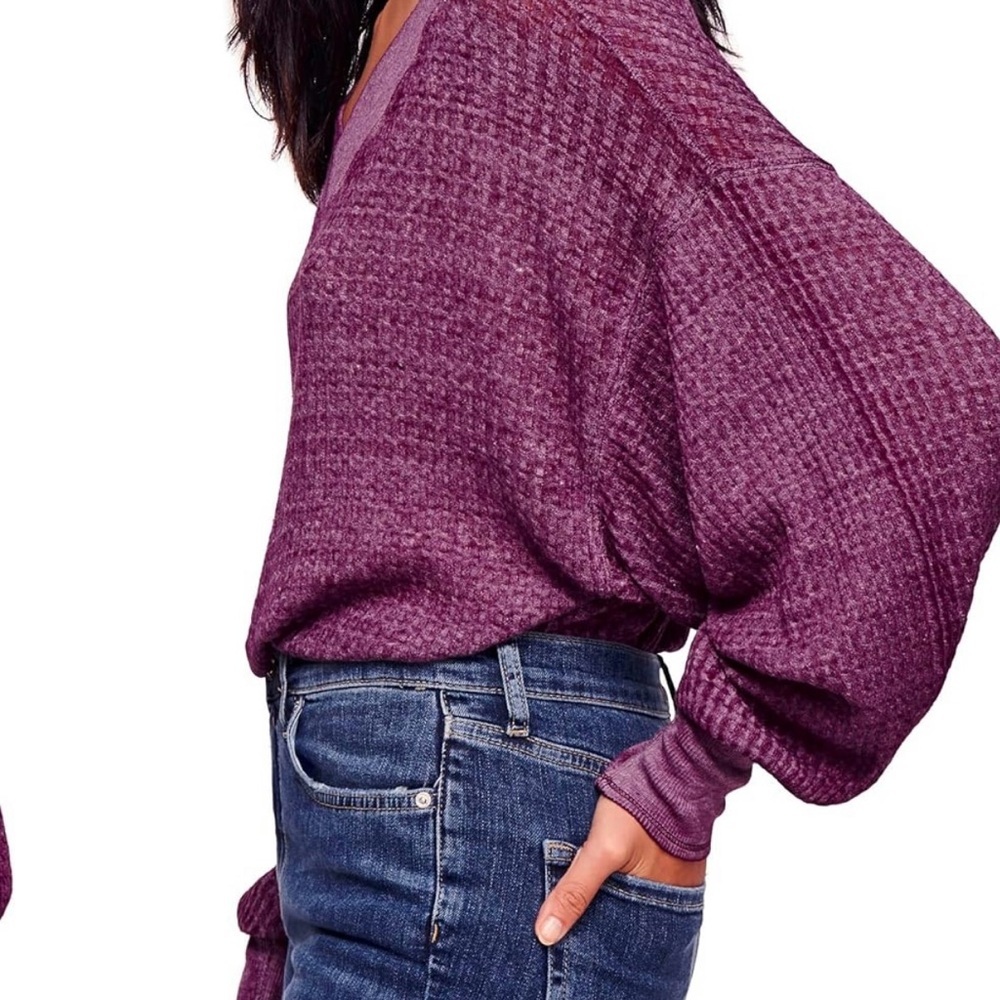 Free People We The Free South Side Thermal Top L Violet Relaxed Lightweight FLAW - Picture 2 of 13